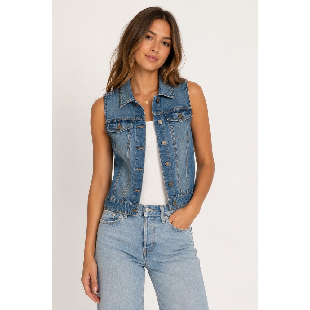 Mossimo Blue Denim Vest Button‎ Front Cropped Stretch Small